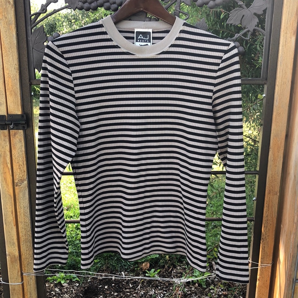 AJ Andrea Jovine black and white striped long sleeve tee size L